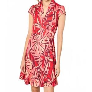 NEW APRICOT layered tropical button dress in red